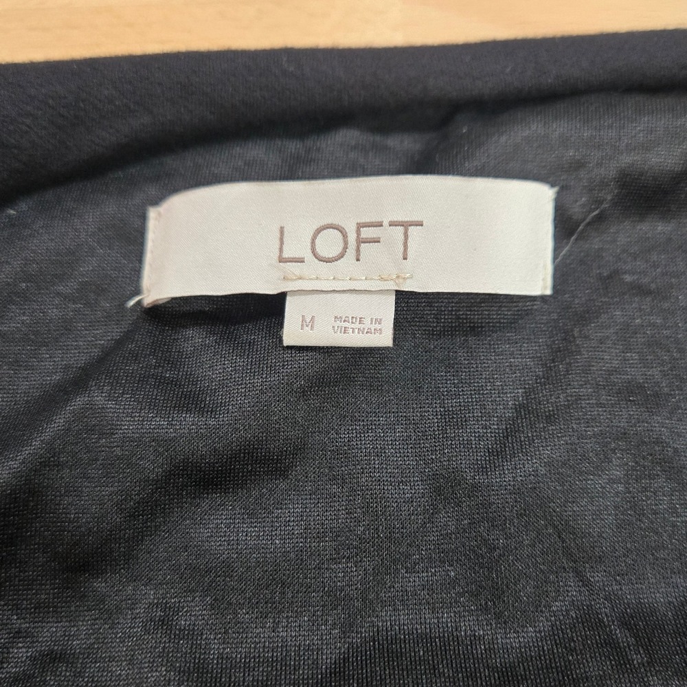 LOFT Black Long Sleeve Wrap Dress Tie Waist Midi Size M